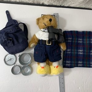 Camp Bear Tales  backpack blanket pots binoculars